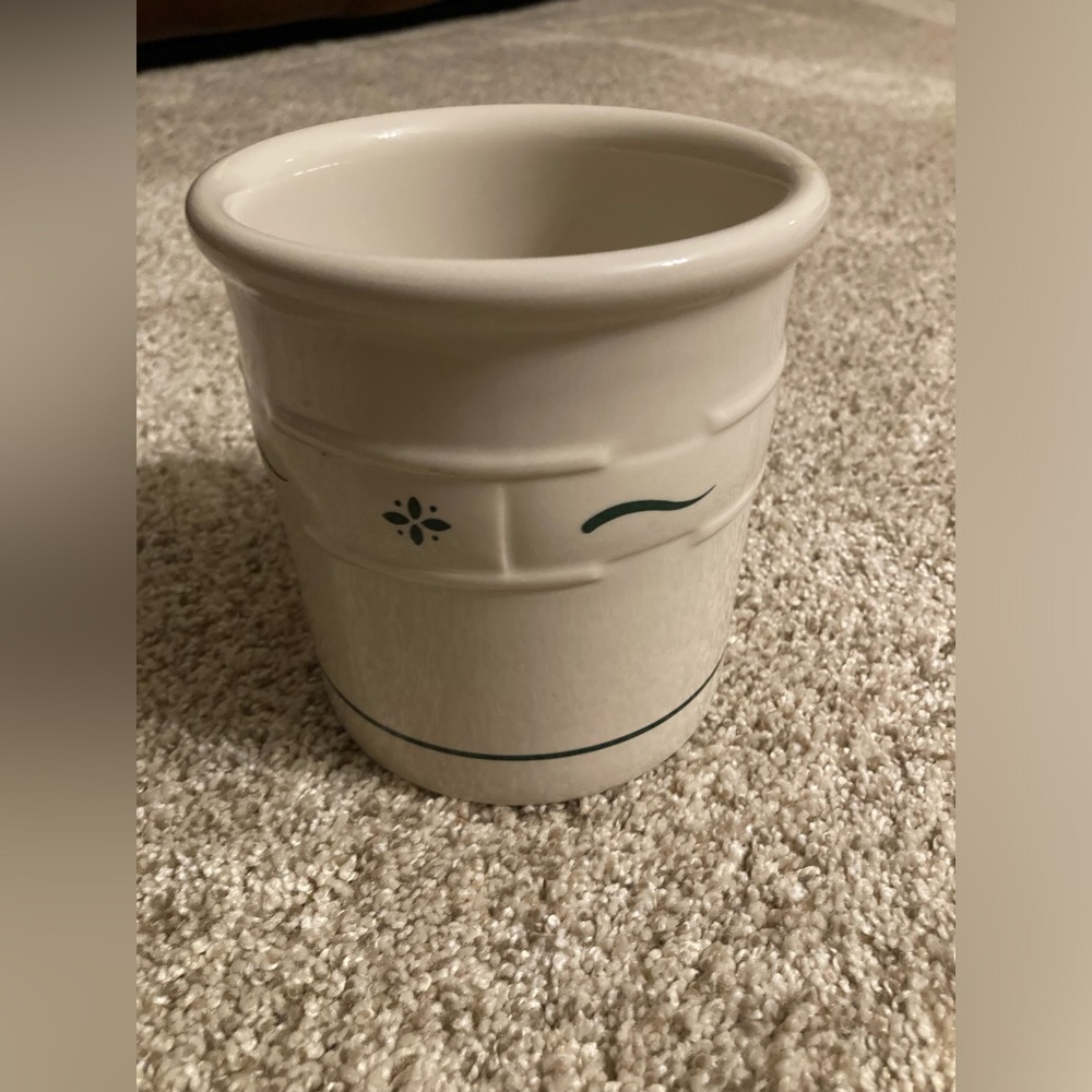 Longaberger Woven Traditions Heritage cream Utensil holder pen cup Crock pottery